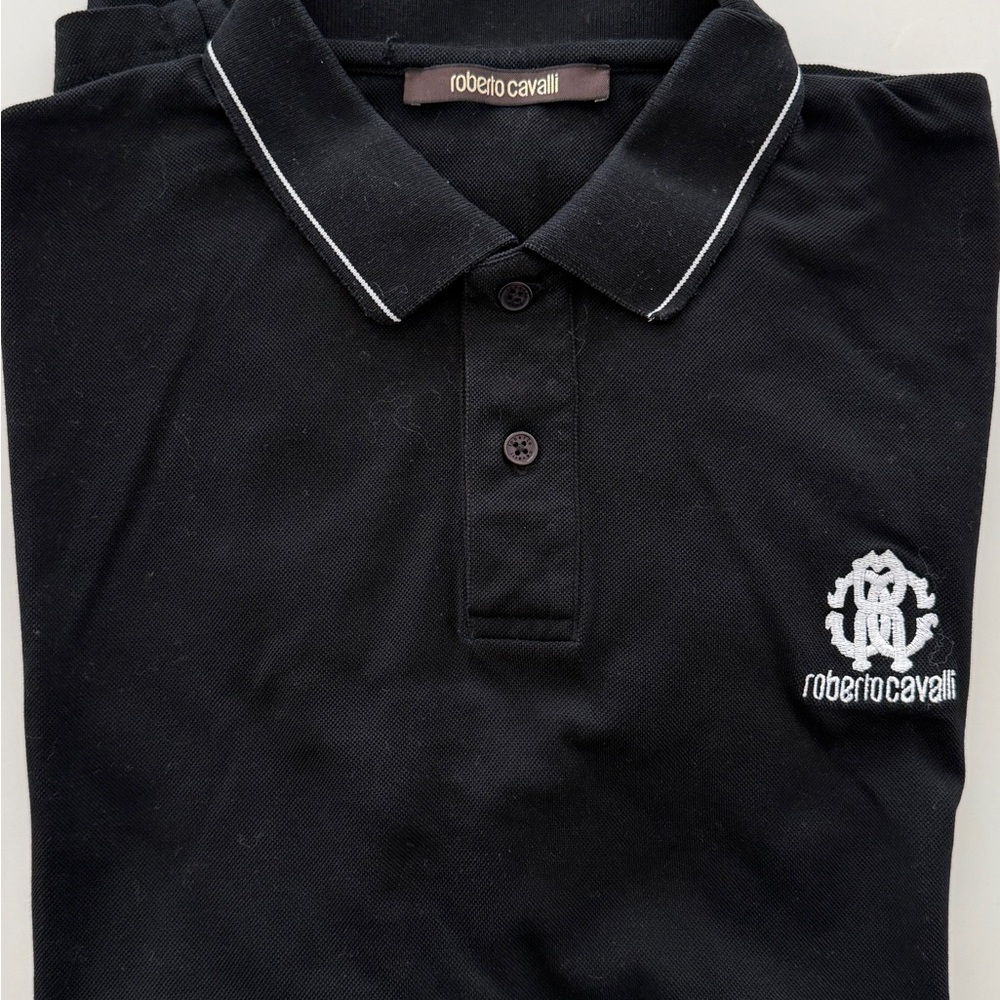 Roberto Cavalli Black Polo with White Accents